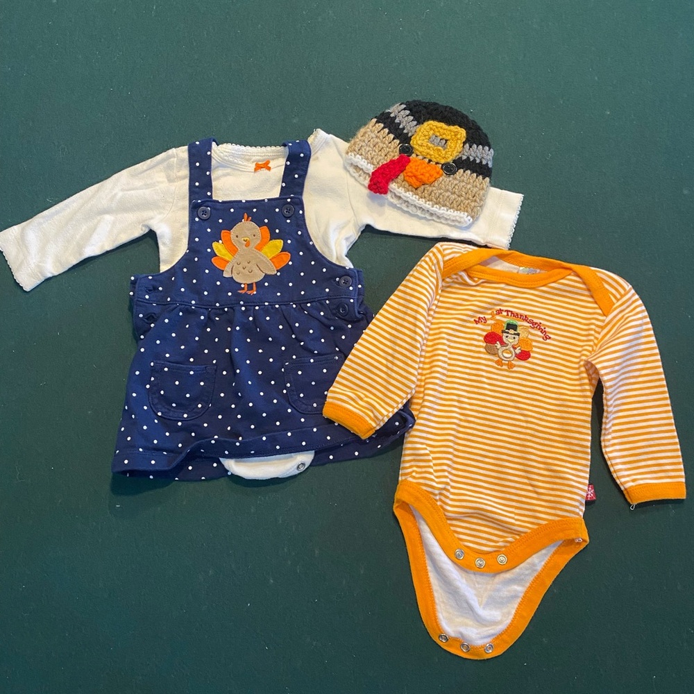 Baby Girl Thanksgiving Outfits, with Knit Hat